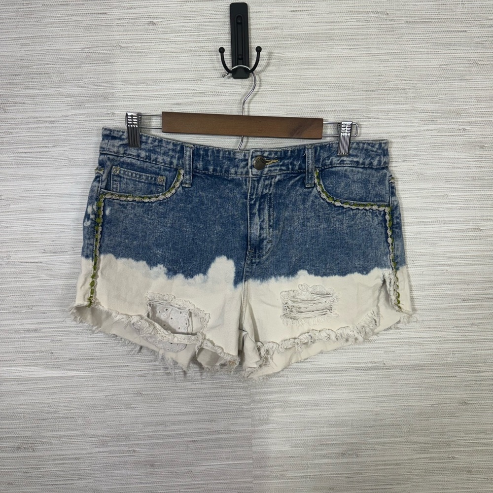 Free People Green-Trimmed Dip Dye Denim Shorts